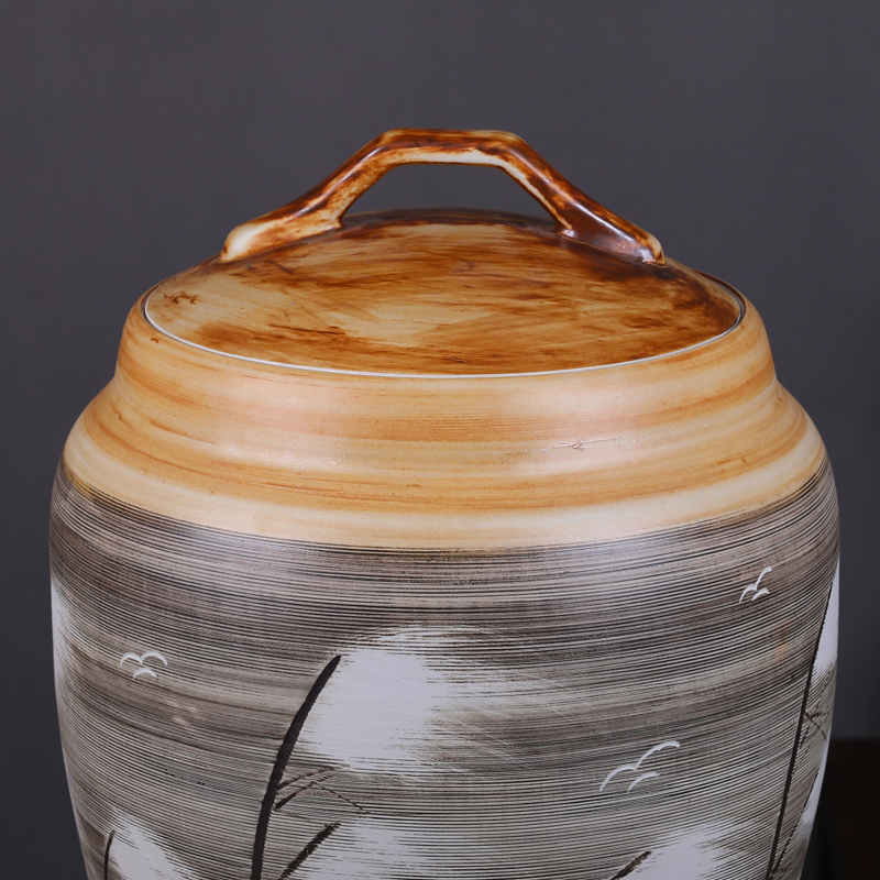 Jingdezhen ceramic barrel storage tank household water tanks imitation solid wood 50 kg installed sealed cylinder barrels moistureproof with cover flour