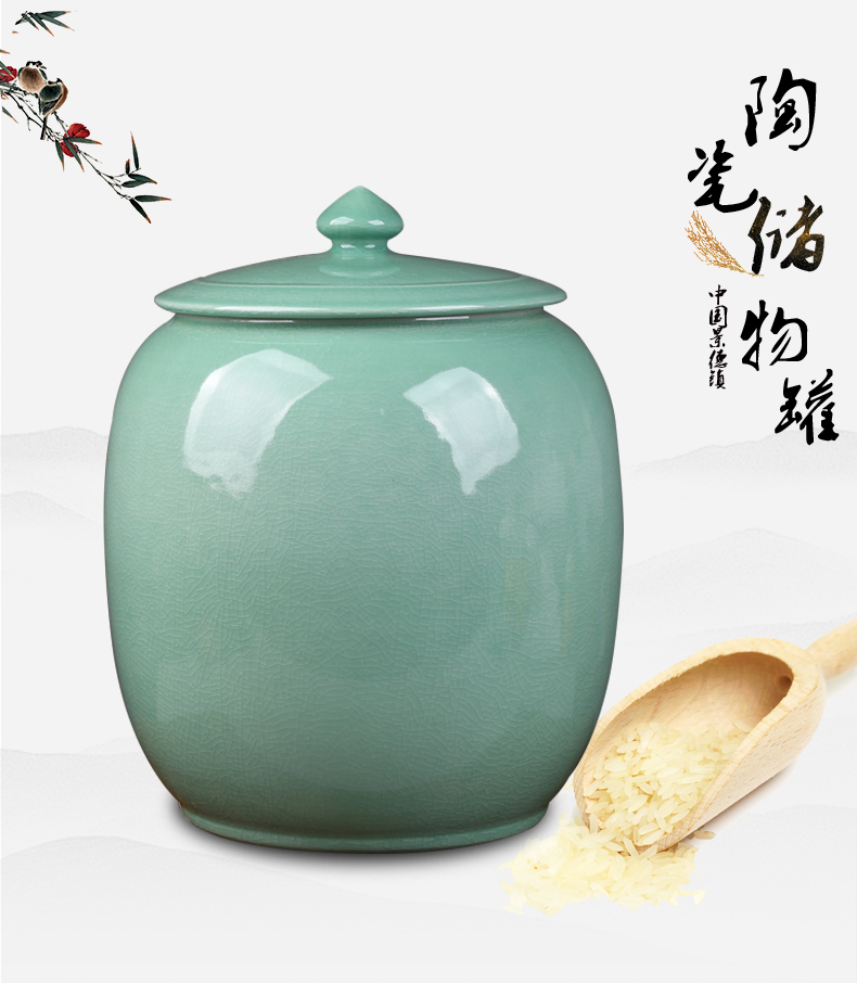 Jingdezhen barrel ricer box ceramics with cover surface oil tank household seal m tea pot moisture storage tank