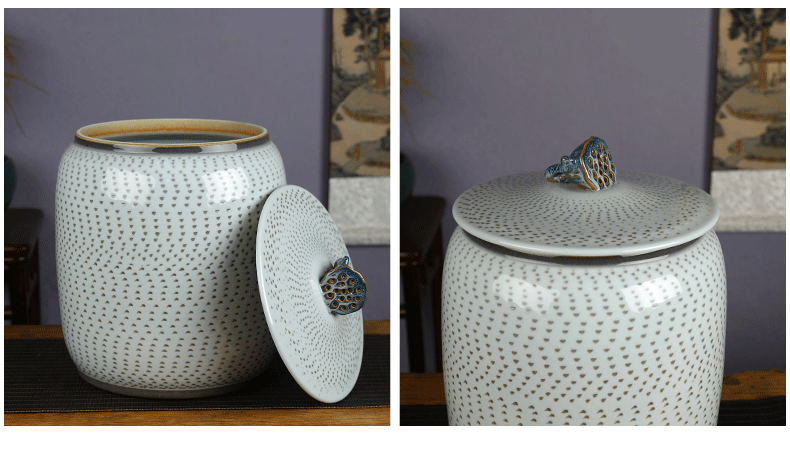 Jingdezhen ceramic barrel with cover tank 20 jins 30 jins home ricer box sealed bucket tea water storage tank meter box