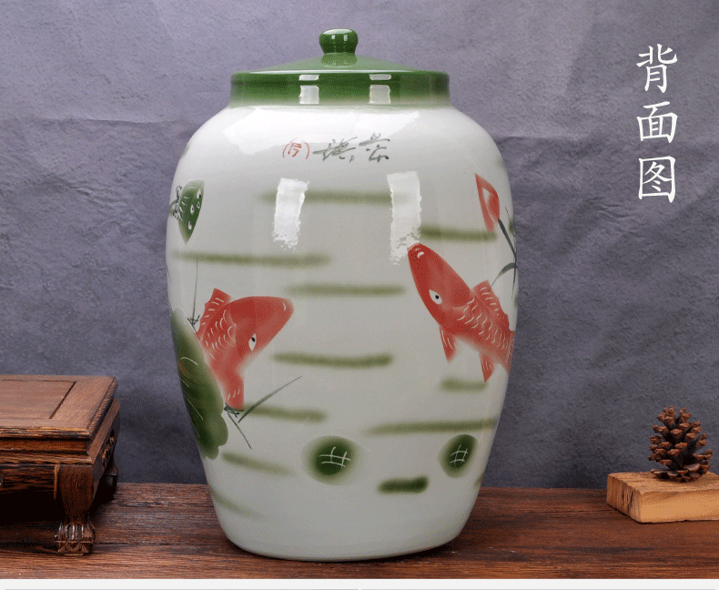 Jingdezhen ceramic the packed tea cake ricer box water tanks of oil cylinder cylinder barrel rice jar with cover seal storage tank is moistureproof