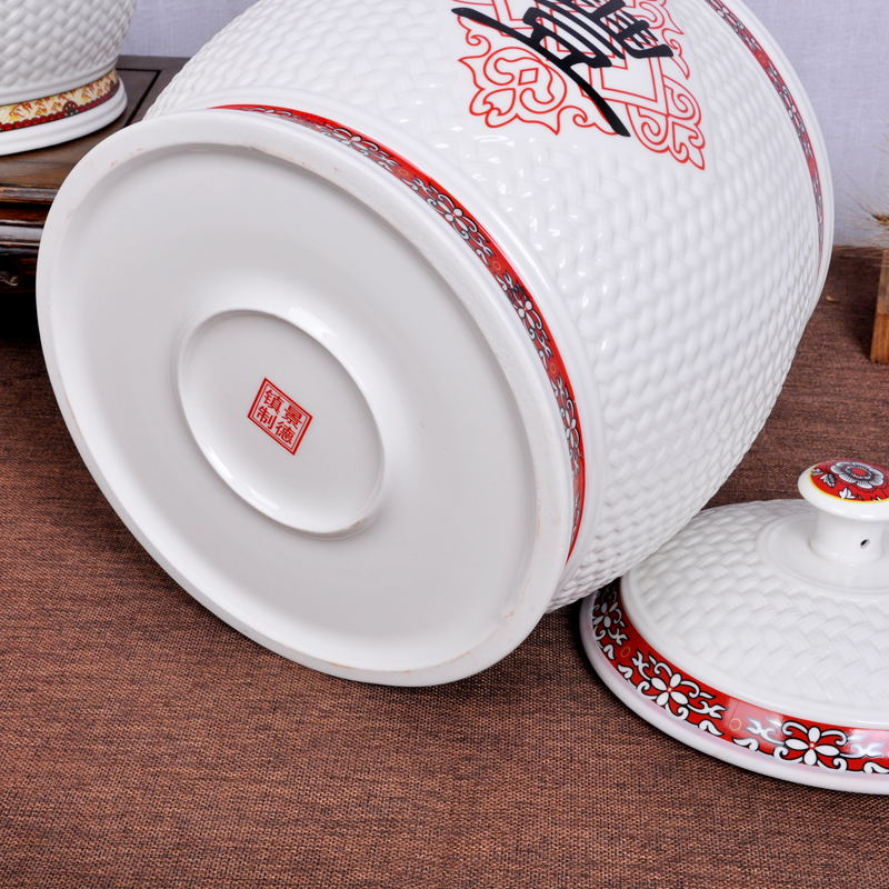 Ceramic barrel ricer box meter box of household kitchen storage tank 20 jins with cover seal storage tank flour moisture