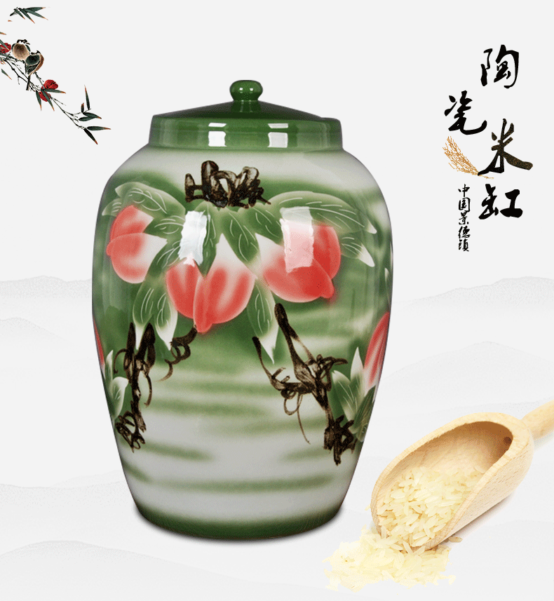 Jingdezhen ceramic the packed tea cake ricer box water tanks of oil cylinder cylinder barrel rice jar with cover seal storage tank is moistureproof