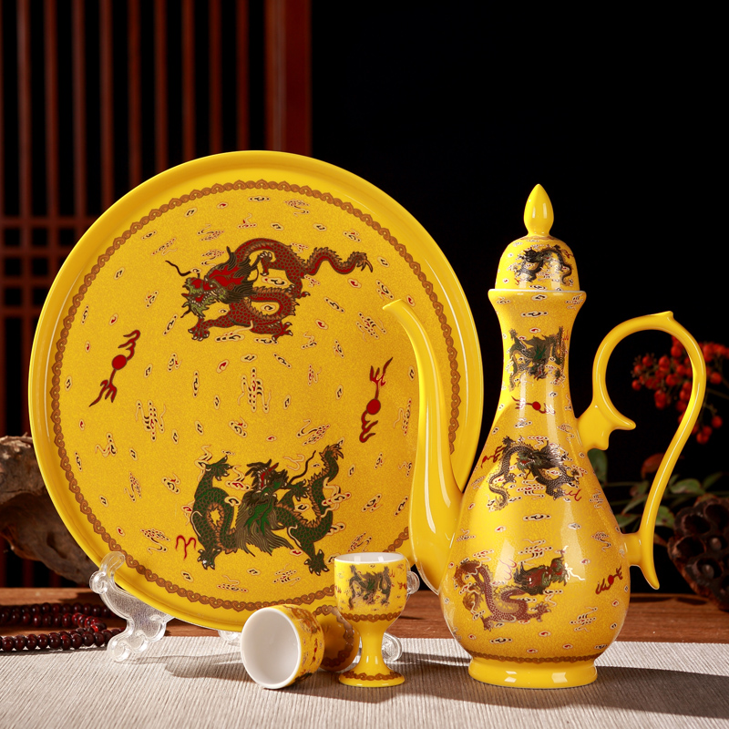 Jingdezhen ceramic wine wine wine bottle suit household hip antique Chinese wine glass wine points home