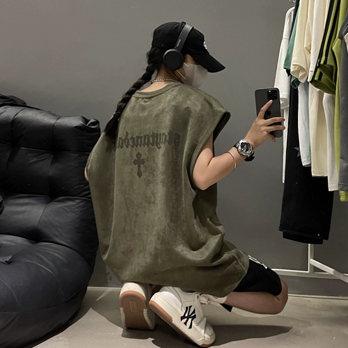 Мужской зеленый летний ретро жилет, бархатная спортивная футболка без рукавов, в американском стиле