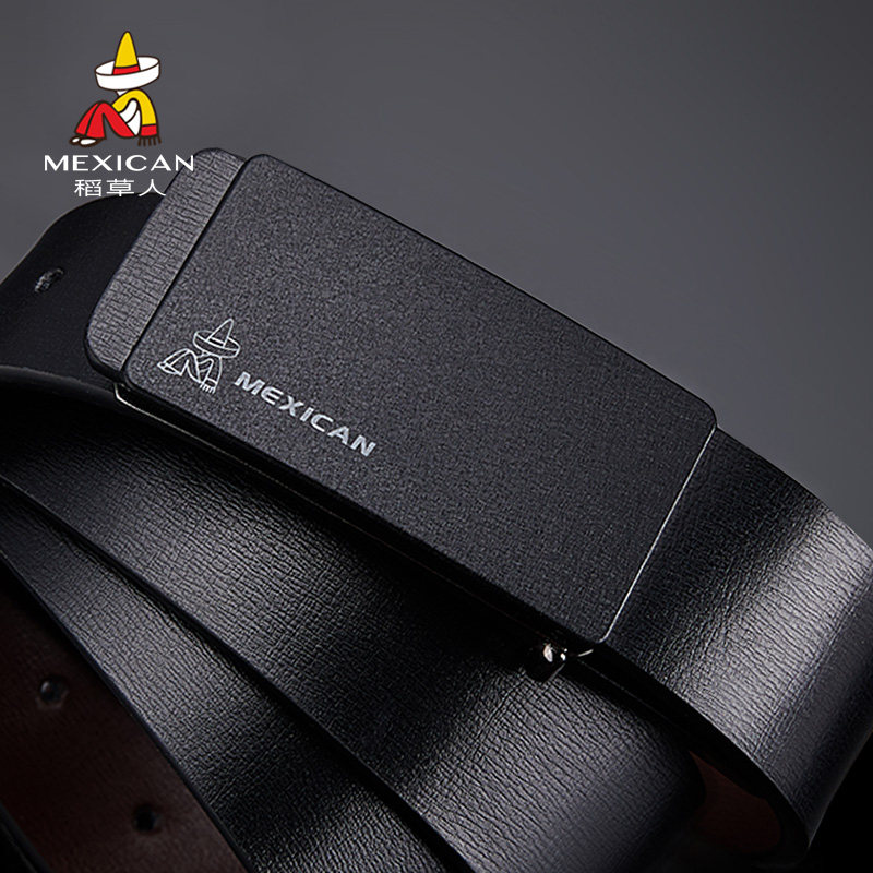 Scarecrow belt men's leather smooth buckle youth casual trend Korean version of the belt student leather youth belt