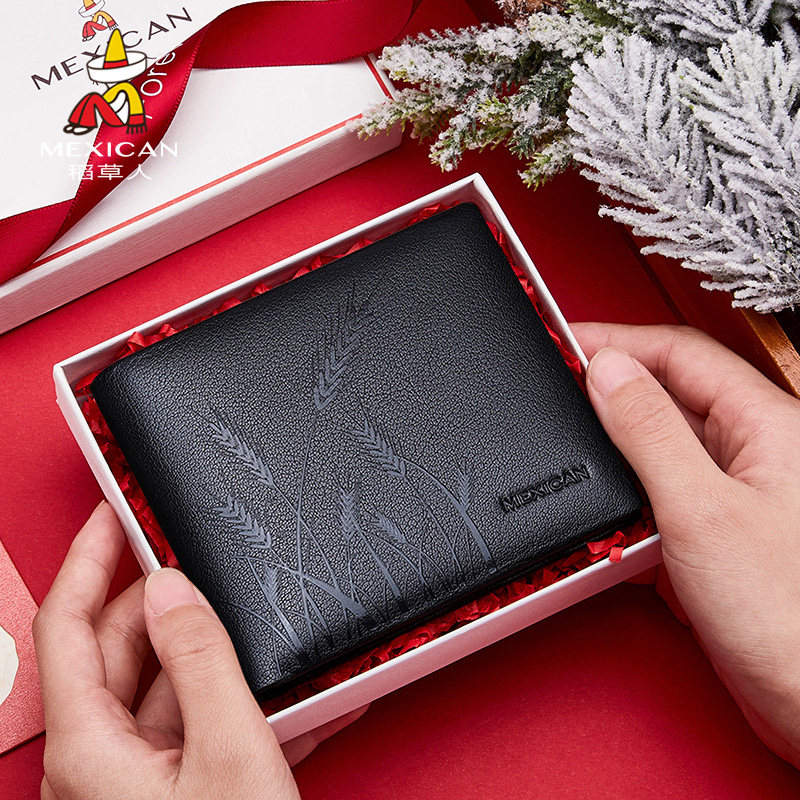 Rice Straw Man Wallet Men Genuine Leather Cross Super Slim Head Layer Bull Peel Short tide Money clip leather clip casual minimalist