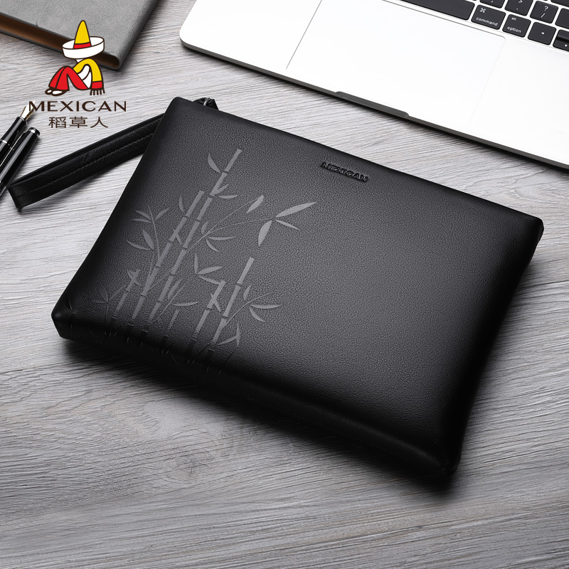 Rice Straw Man Handbags Men Genuine Leather Large Capacity Hand Holding Bag Business Casual Men's Bag Soft Leather Letter Enveloping Hand Grab Bag-Taobao