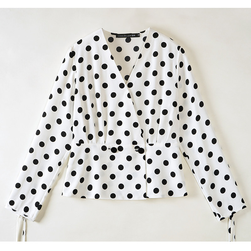 Polo point shirt women's new spring dress Korean top ins foreign style tide white chiffon long sleeve shirt