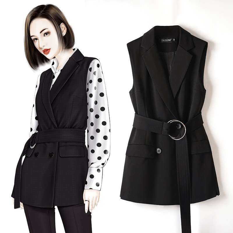 Charlene suit vest women 2021 new spring and autumn outside the tide metal buckle black belt horse clip 818