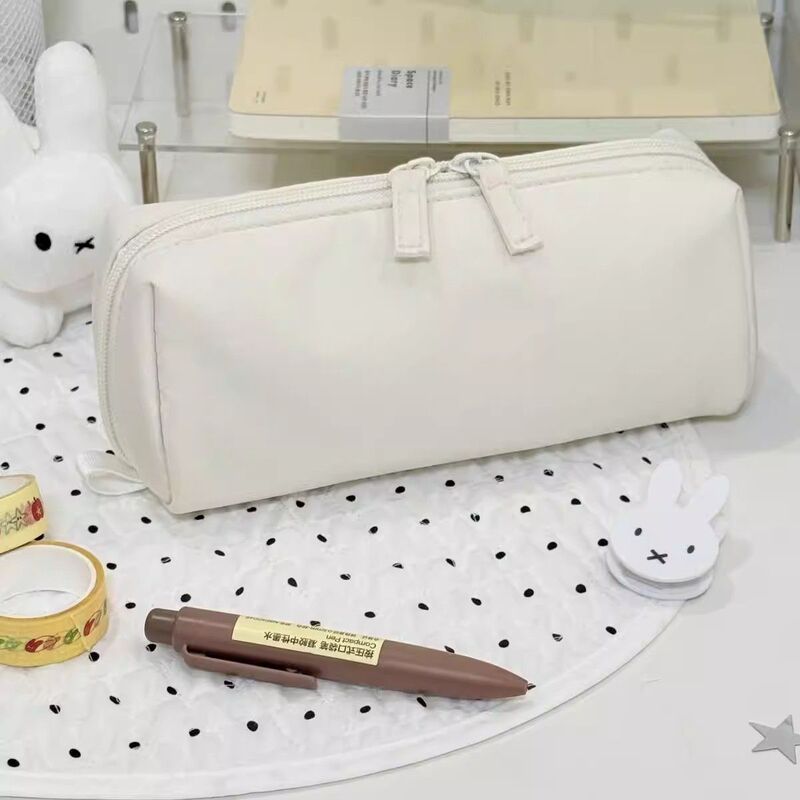 Japanese-Style White Fufu Small Square Pencil Case ins Trendy High-Capacity Stationery Box Solid Color Stain-Resistant Storage Bag