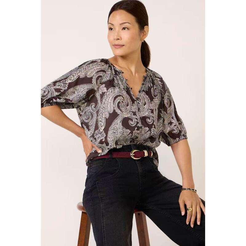 Foreign Trade Women's Clothing, Retro Elegant Paisley Floral Bohemian Style Top Shirt
