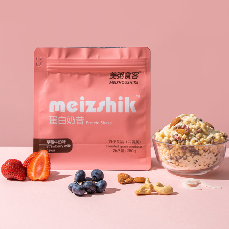 Meal Replacement Powder Protein Shake with Strawberry Milk Flavor, Filling and Nutritious Breakfast and Dinner Meal Replacement, Ready-To-Eat, Mix with Yogurt and Drink