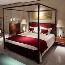 New Chinese solid wood bed 1 8-meter canopy bed four-poster bed master bedroom double bed ebony wood furniture step-by-step wedding bed