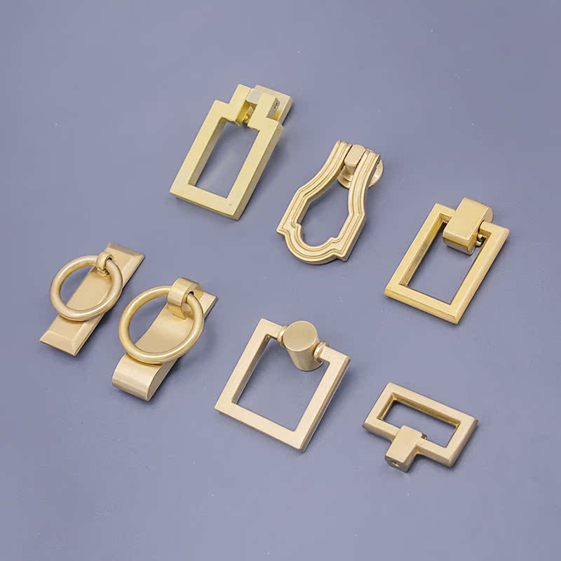 Pure copper luxury gold salad hands new Chinese-style Nordic wardrobe door modern simple cabinet shoe cabinet brass cabinet door single hole