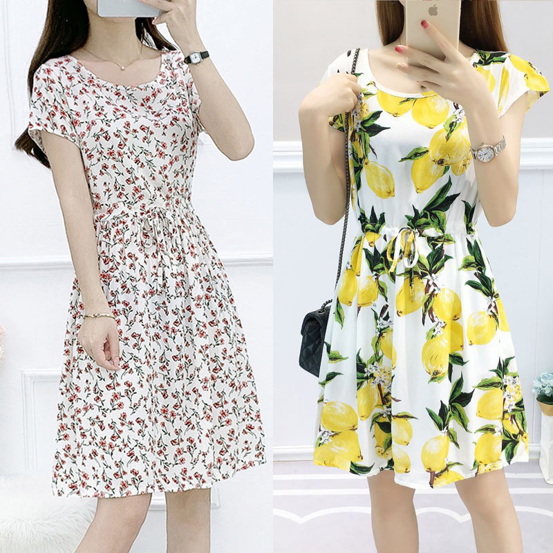 Cotton Silk Dress for Petite Women, Fashionable Outerwear, Cotton Silk Pajamas, Floral, Fresh, Mid-Length Rayon Nightgown