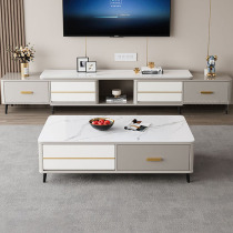 Italian glossy slate coffee table TV cabinet combination marble countertop modern simple retractable living room storage cabinet