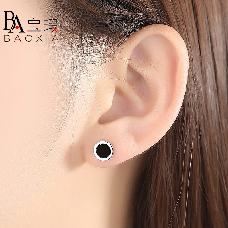 Black Agate 925 Sterling Silver Ear Men and Women Day Korean Fashion Student Personality Simple earrings 2020 New