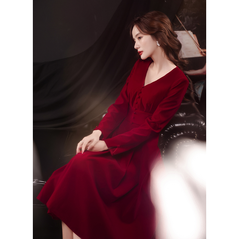 Toast to the bride 2022 new wine red wedding evening gown female engagement foreign dress little Subnormal to wear