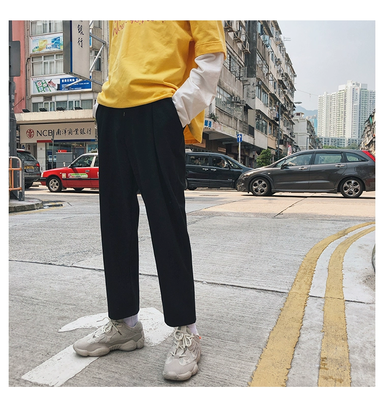 quần nam phiên bản Hàn Quốc của xu hướng quần ống rộng ống quần ống đứng quần nam thể thao lỏng lẻo quần thể thao cà rốt - Quần Jogger