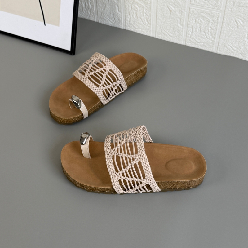 Roman-Style Woven Flip-Flops for Women 2026 Summer New Versatile Lightweight Breathable Cork-Soled Sandals