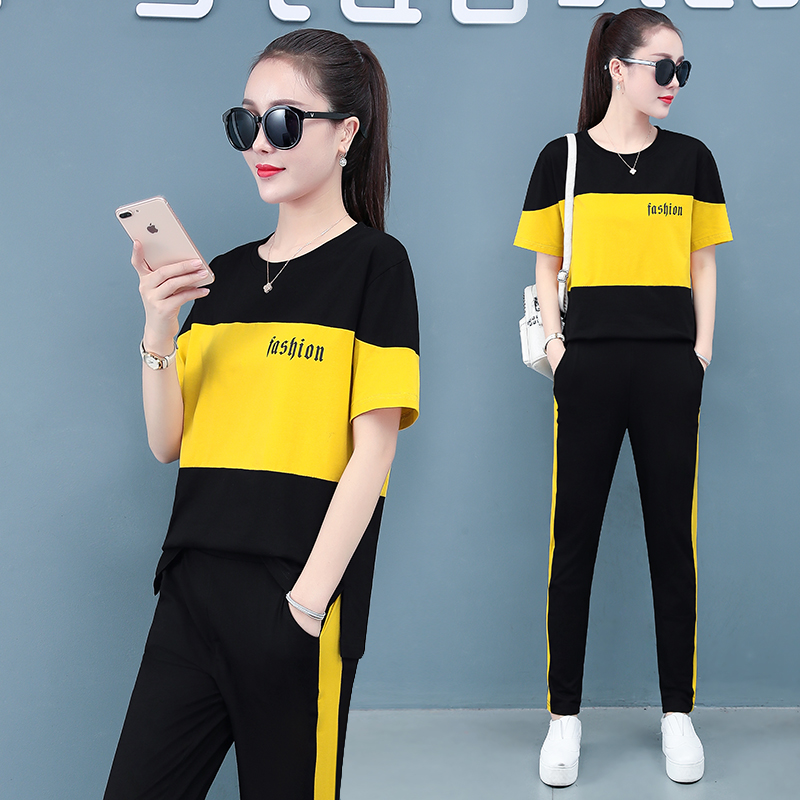 Fashion sportswear suit female loose 2022 summer short-sleeved new Korean version of pure cotton fat sister two-piece tide