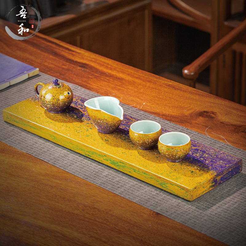 Wuhe Lacquerware Tea Set, Fuzhou Intangible Cultural Heritage, Lacquer One Pot and Two Cups, Complete Tea Set as a Souvenir, Celadon Electric Wood Tea Table