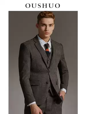 Ou said British Plaid men's suit three-piece groom groomsman wedding dress Korean version of casual suit suit men