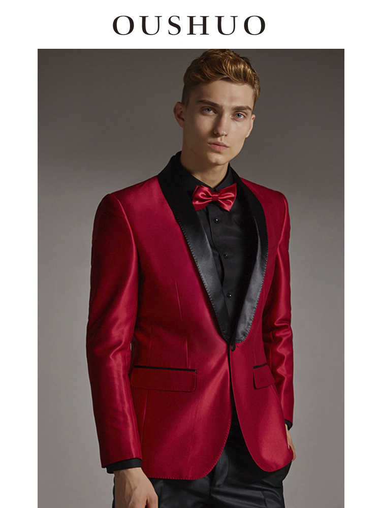 O says the groom's suit suit men's Korean version of a wedding banquet host suit men's red wedding gown