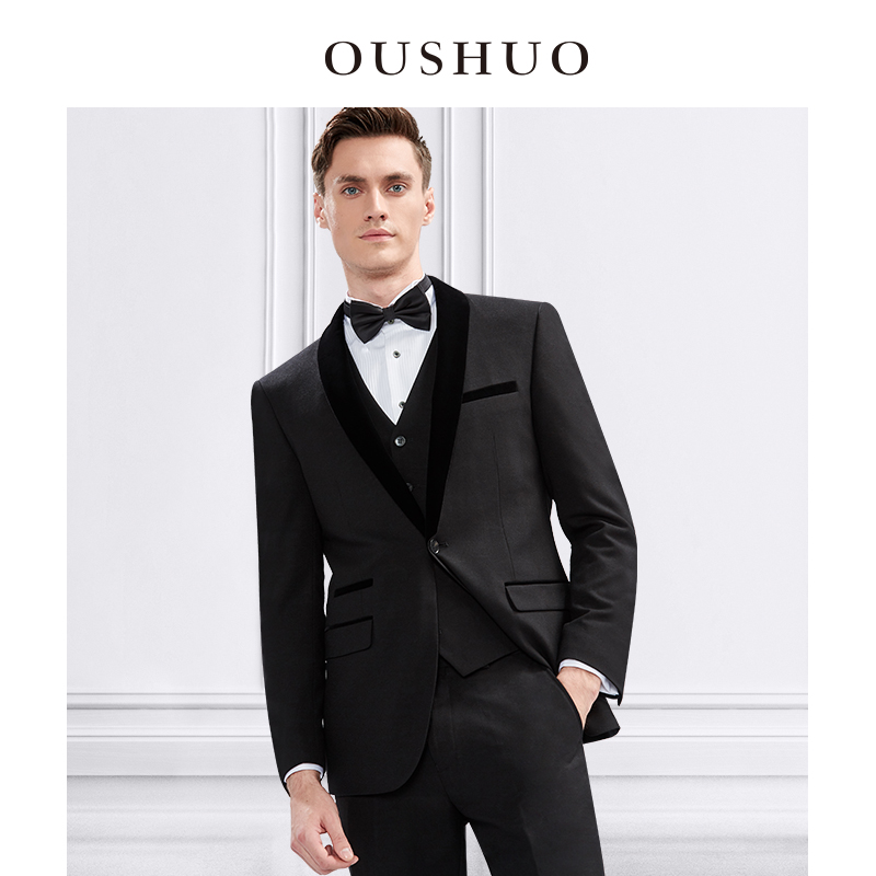 Ouzai Brigade suit men's three-piece Korean edition banquet host dress mate suit suit