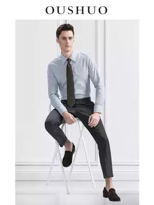 Ou said autumn new shirt men's long sleeve stripes slim men's shirt cotton free ironing business casual clothes