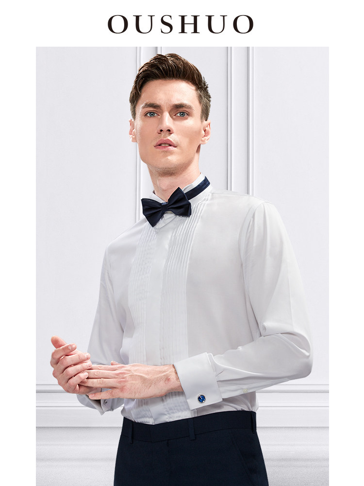Ouo Say French shirt man cuff-button dress shirt shirt wedding banquet pure cotton-white shirt groom married shirt man