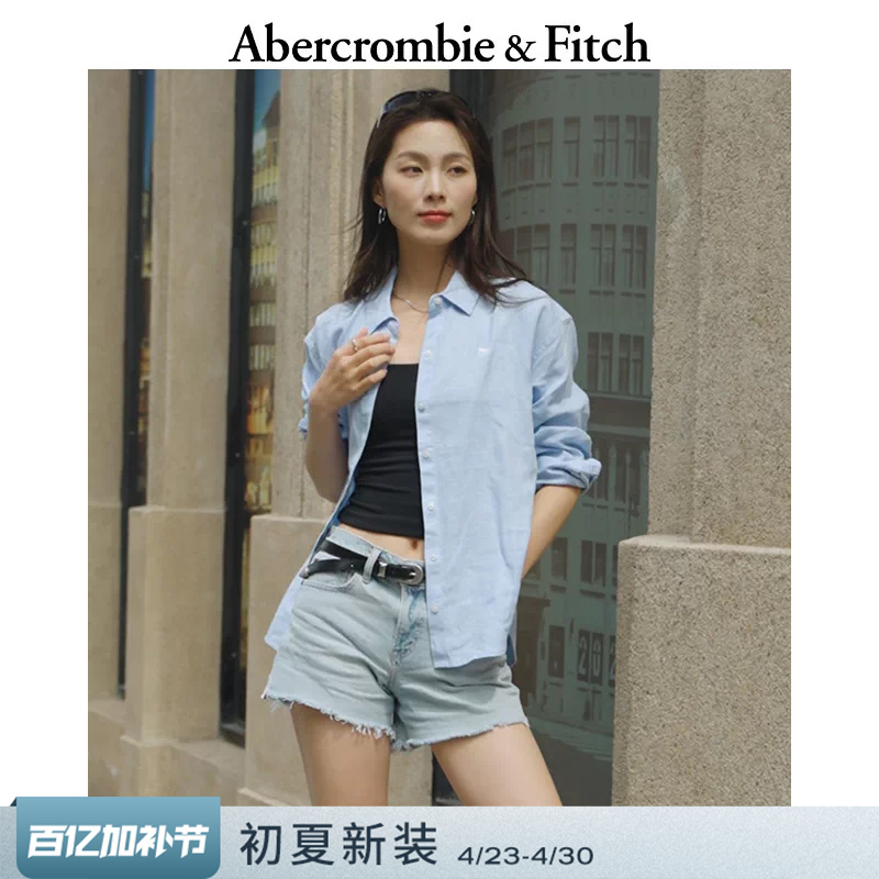 Af Classic Small Elk Pattern American Style High-Intelligence Commuting Linen Long-Sleeved Shirt 26 Summer Women's Clothing 140-6147