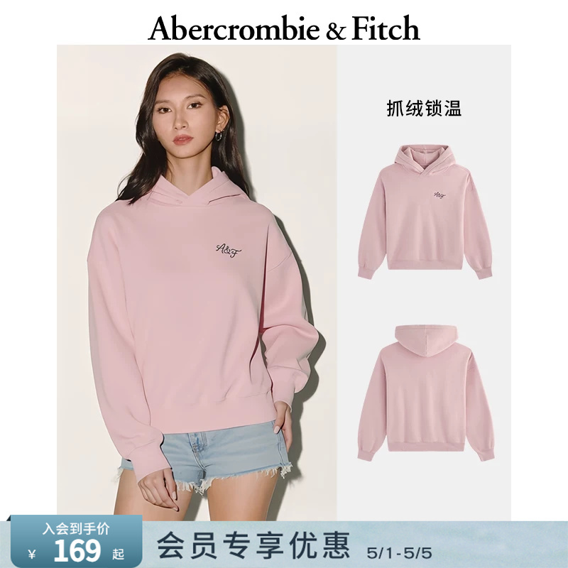 Af American Retro Classic Logo Versatile Fleece Hooded Sweatshirt with Dropped Shoulder Sleeves 25 Autumn and Winter Women's Clothing 152-5420
