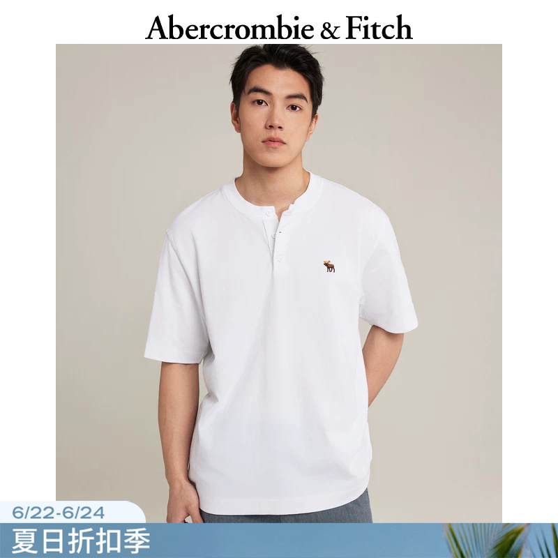 Af Little Moose Pattern American Style White Multicolor Henley Pure Cotton Heavyweight T-Shirt 26 Summer Men's Wear 124-6806 Af Little Moose Pattern American Style White Multicolor Henley Pure Cotton Heavyweight T-Shirt 26 Summer Men's Wear 124-6806