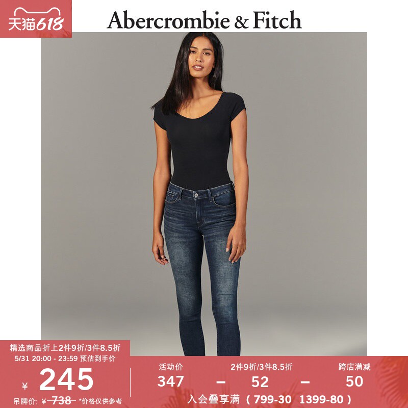 Abercrombie & Fitch Women's Middle Waist 90% Elastic Washed Jeans 302882-1 AF
