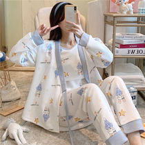 yue zi fu autumn and winter cotton lactating postpartum maternity nightwear female chun qiu kuan 10 yue fen 11 kong qi mian three-piece suit