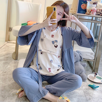Yuezi clothing spring and autumn cotton summer postpartum lactation pregnant womens pajamas spring and summer thin feeding three-piece home wear