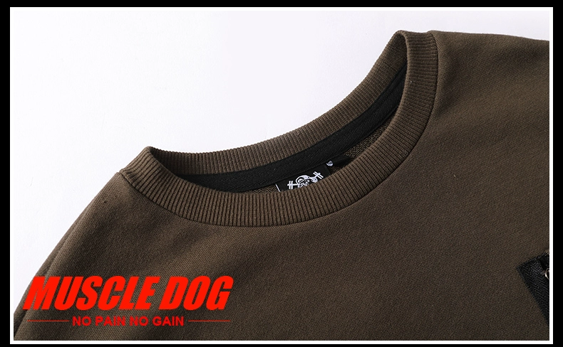 MuscleDog Cơ Bắp Dog Dài Tay Áo T-Shirt Nam Triều Thương Hiệu Thể Dục Thể Thao Giả Hai Mảnh Loose Trùm Đầu Áo Len Áo Thun