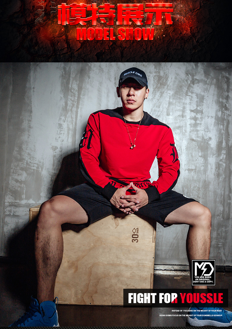 MuscleDog Cơ Bắp Dog Áo Len Nam Mùa Thu Thủy Triều Thương Hiệu Thể Dục Thể Thao Đào Tạo Dài Tay Áo T-Shirt Tops Áo Thun áo thun nam tay dài cổ bẻ