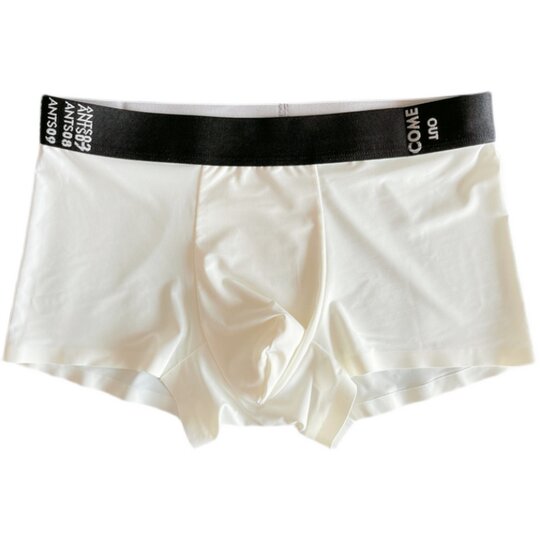 Trendy High-End Men's Underwear Summer Ice Silk Breathable Seamless Boxer Briefs Trendy Personality White Men's Boxer Briefs