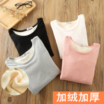 2021 New plus velvet T-shirt women padded autumn and winter warm clothes long sleeve top cotton slim round neck base shirt