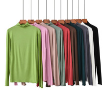 Korean version of spring and autumn thin semi-high neck base shirt ladies modal loose thin solid color wild long sleeve T-shirt