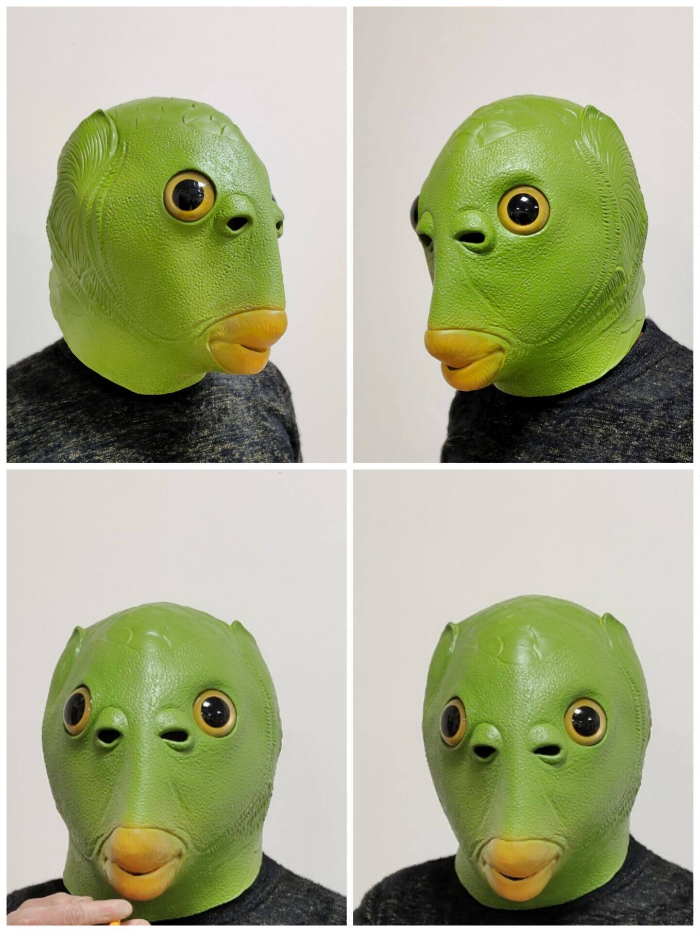Halloween strange fish headgear playing mutant green fish vibrato sand sculpture net red mask latex headgear alien headgear