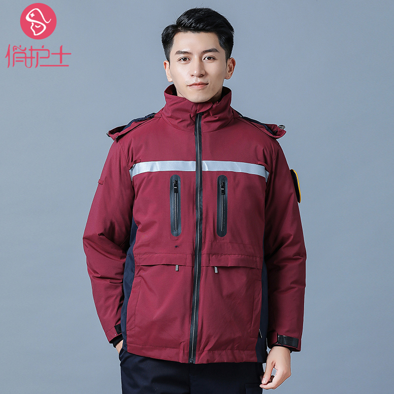 Playful nurse Chinese health emergency down jacket male 120 First aid center doctor's work duty class room anti-chill