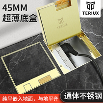 Stainless steel marble floor tile embedded invisible flat screen ultra-thin waterproof 65mm five-hole gold floor socket