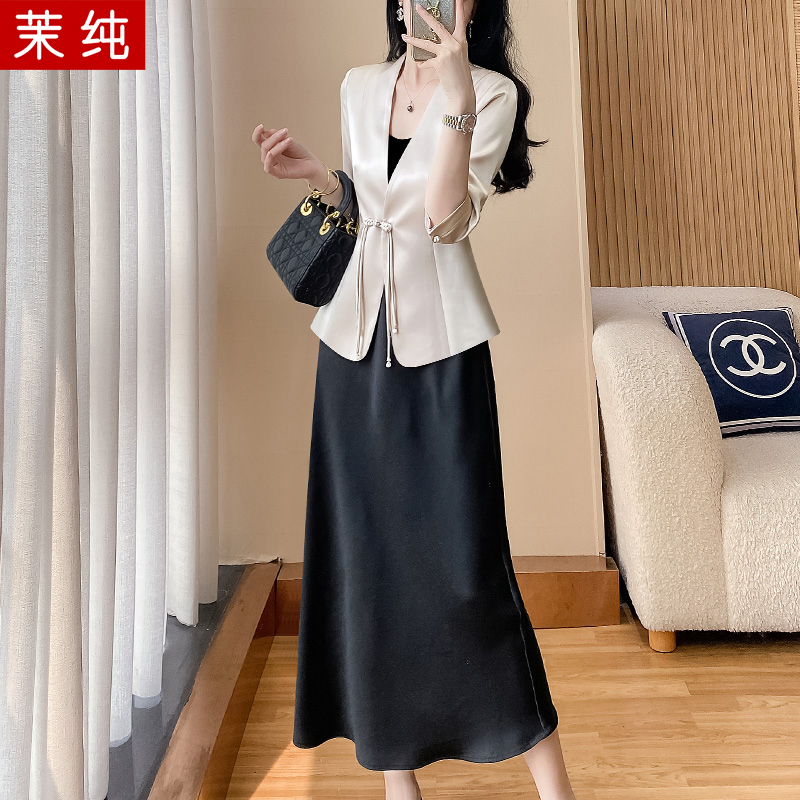 Fashion Suit for Women, Apricot Color, New Chinese Style, Two-Piece Suit, Light Luxury, High-End, Feminine, Commuter Suit Skirt