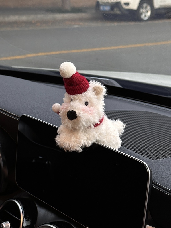 West Highland Car Screen Ornament, Doodle-Style Puppy Car Dashboard Screen Decoration, Car Interior Accessory, Christmas Gift