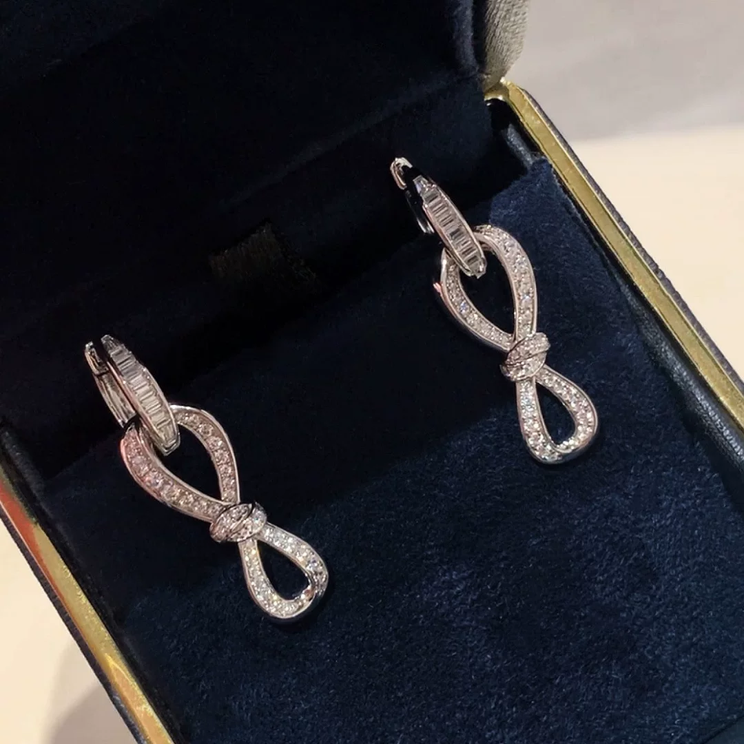 Серьги с бантами, инlay камень, серебро 925 пробы, 18 карат, 18 карат