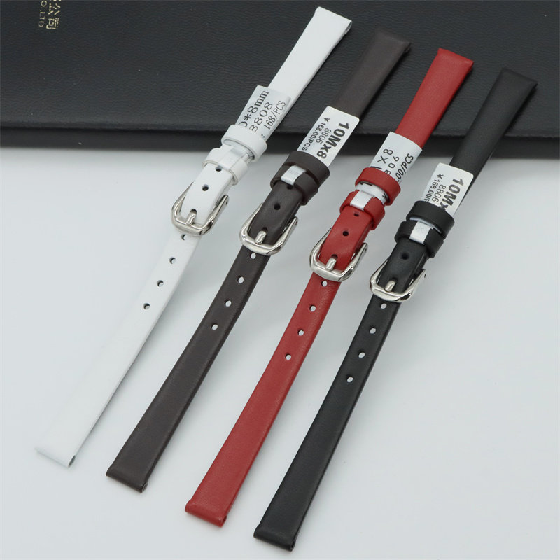 Genuine leather slim leather meter with fine flat tattoo glossy surface needle buckle belt handwatch accessories Women's leather meter necklace 8 10mm