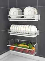 304 stainless steel dish rack drain rack kitchen storage rack dish rack no punching wall-mounted vegetable storage rack